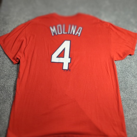 St. Louis Cardinals Molina #4 Majestic T-Shirt Men's XL Red MLB Baseball Tee - Picture 8 of 10
